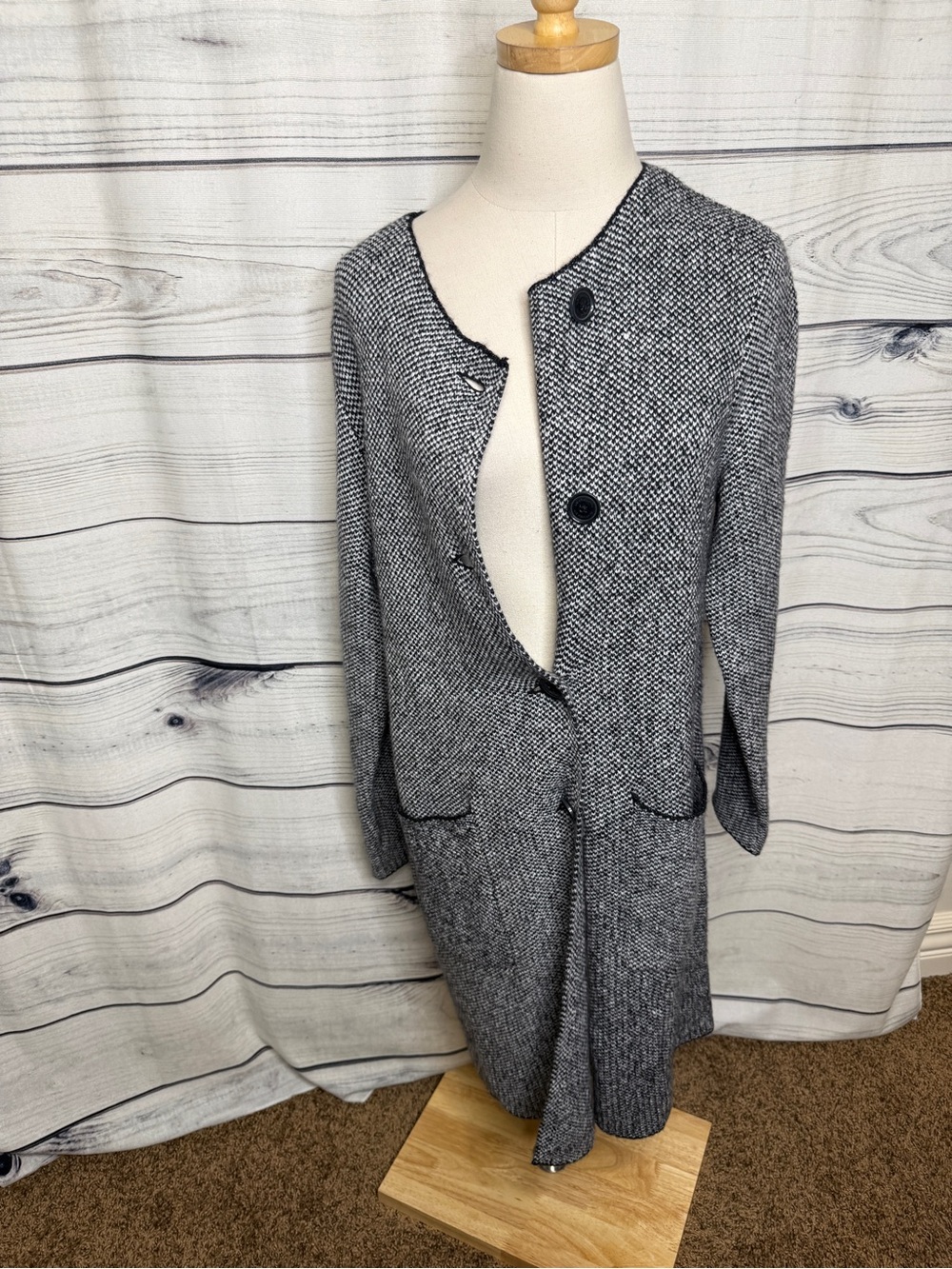 Liz Claiborne Gray Textured Long Cardigan Coat